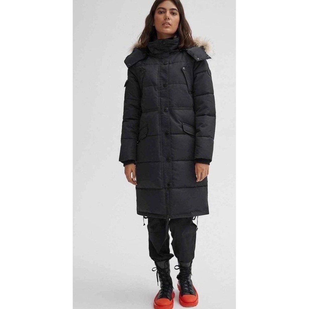 Noize Women's Kaylee Black Puffer Coat S Fur Trim Detachable Hood New!! No Tags
